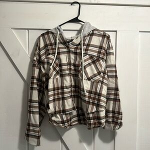 Cropped flannel hoodie